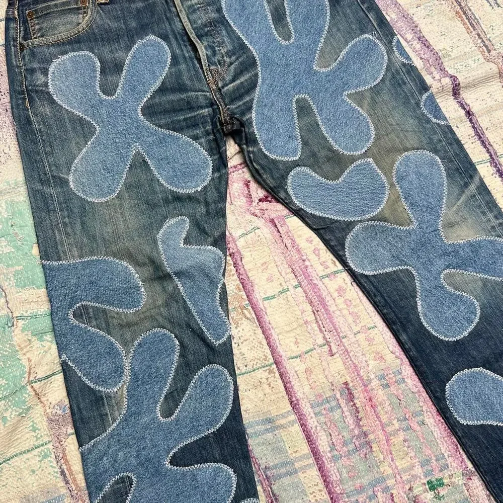 Custom upcycled levis 501 patchwork jeans Size 34x29